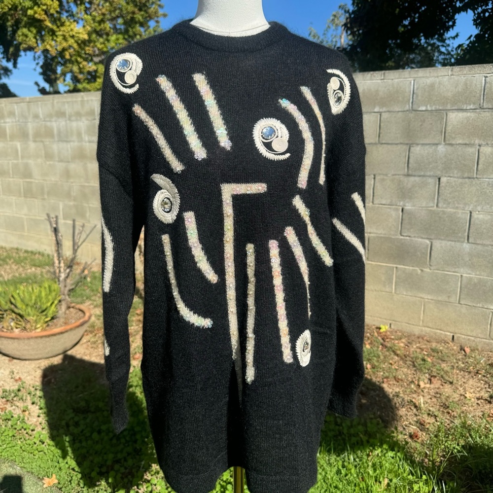 Escada Black Sweater with White and Gray Patterns